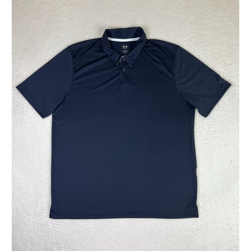 Oakley Polo Shirt Mens 2XL Blue Solid Regular Fit Golf Performance Polyester